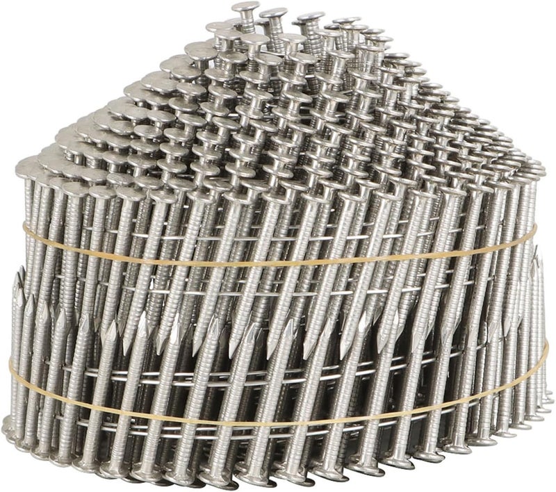 findmall 3600 Count 1-1/4-Inch x .090-Inch Ring Shank 304 Stainless Steel Siding Nails 15-Degree Collated Wire Coil - Image 1